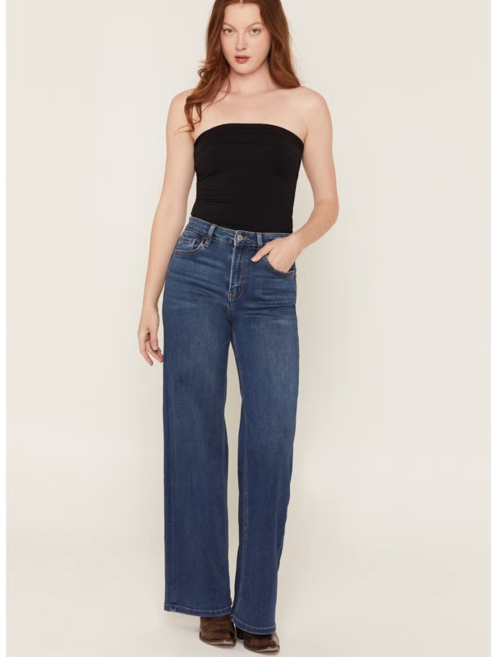 VERVET WOMEN'S DARK WASH HIGH RISE WIDE LEG DENIM JEANS SZ 29 - Picture 8 of 9